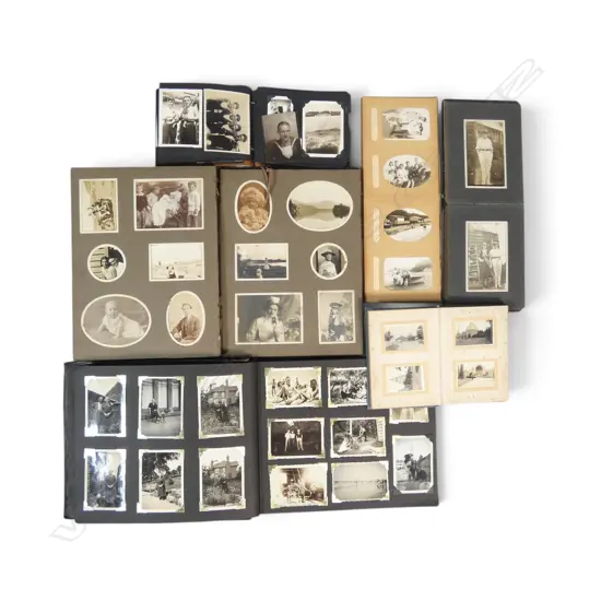 6 VINTAGE FAMILY PHOTOGRAPH ALBUMS:  1 NZ detailed 'Auckland Zoo' + 'Piha' etc. 2 larger 4 smaller